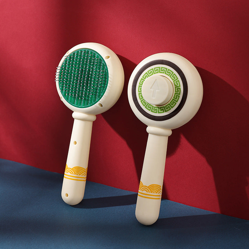 Chinese Style One-Touch Self-Cleaning Flea Brush for Dogs & Cats
